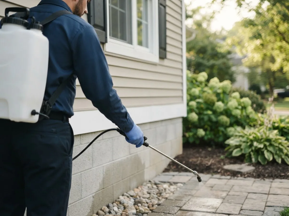Pest control technician inspecting a home in Slanesville, WV